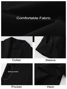 SHEIN CURVE+ Plus Size Women's Solid Color Plus Size Collar Casual Trench Coat Fall - Black - View 8