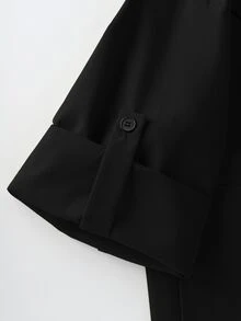 SHEIN CURVE+ Plus Size Women's Solid Color Plus Size Collar Casual Trench Coat Fall - Black - View 6