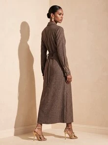Vesra Women's Solid Color Long Sleeve Single-Breasted Casual Shirt Dress - Brown - View 2
