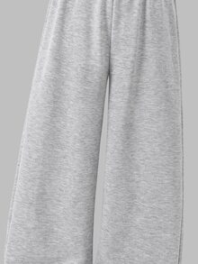 SHEIN Kids Tween Girl Knit Solid Color Patchwork Polka Dot Loose Straight Leg Casual Pants Fall Clothes - Grey - View 5
