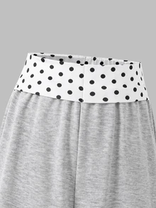 SHEIN Kids Tween Girl Knit Solid Color Patchwork Polka Dot Loose Straight Leg Casual Pants Fall Clothes - Grey - View 4