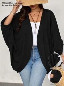 SHEIN LUNE CURVE Plus Size Women's Casual Fashion Versatile Long Sleeve Jacket Suitable For Autumn/Winter Fall - Black - View 1