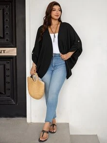 SHEIN LUNE CURVE Plus Size Women's Casual Fashion Versatile Long Sleeve Jacket Suitable For Autumn/Winter Fall - Black - View 6