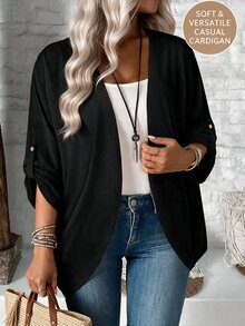 SHEIN LUNE CURVE Plus Size Women's Casual Fashion Versatile Long Sleeve Jacket Suitable For Autumn/Winter Fall - Black - View 9