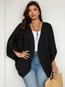 SHEIN LUNE CURVE Plus Size Women's Casual Fashion Versatile Long Sleeve Jacket Suitable For Autumn/Winter Fall - Black - View 7