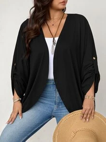 SHEIN LUNE CURVE Plus Size Women's Casual Fashion Versatile Long Sleeve Jacket Suitable For Autumn/Winter Fall - Black - View 5