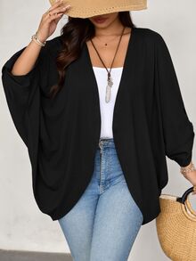SHEIN LUNE CURVE Plus Size Women's Casual Fashion Versatile Long Sleeve Jacket Suitable For Autumn/Winter Fall - Black - View 3