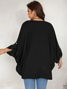 SHEIN LUNE CURVE Plus Size Women's Casual Fashion Versatile Long Sleeve Jacket Suitable For Autumn/Winter Fall - Black - View 2