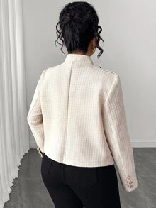 Easura Autumn/Winter New Arrival Stand Collar Gold Button Design Fashion French Casual Plus Size Women's Jacket - Beige - View 2