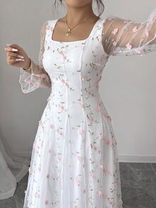 Auvina Plus Size Versatile 3D Mesh Dress - Multicolor - View 3