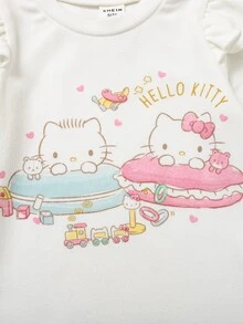 HELLO KITTY AND FRIENDS | SHEIN 3件組女嬰優雅可愛休閒針織卡通圖案長袖圓領連身衣 白色淺粉紫色 秋季親子套裝 - 彩色 - 查看 4
