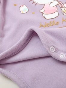 HELLO KITTY AND FRIENDS | SHEIN 3件組女嬰優雅可愛休閒針織卡通圖案長袖圓領連身衣 白色淺粉紫色 秋季親子套裝 - 彩色 - 查看 7