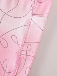 1件大女孩休閒寬鬆日常百搭時尚街頭風運動粉色漸層線條圖案內搭褲，適合跳舞、夏季、健身房 - 彩色 - 查看 4