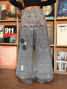 Muchica Leopard Print Patchwork Curved Leg Women's Jeans Digital Printed Street Jeans For Young And Casual Wear 2000s Style 2000 Y2k - Multicolor - View 2