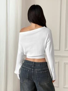 SHEIN PETITE 女款白色棉混紡休閒/工作穿搭毛衣（小碼版型） - 白色 - 查看 2