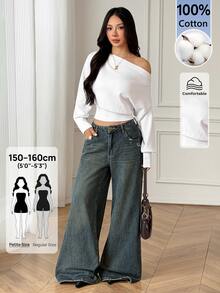 SHEIN PETITE 女款白色棉混紡休閒/工作穿搭毛衣（小碼版型） - 白色 - 查看 4