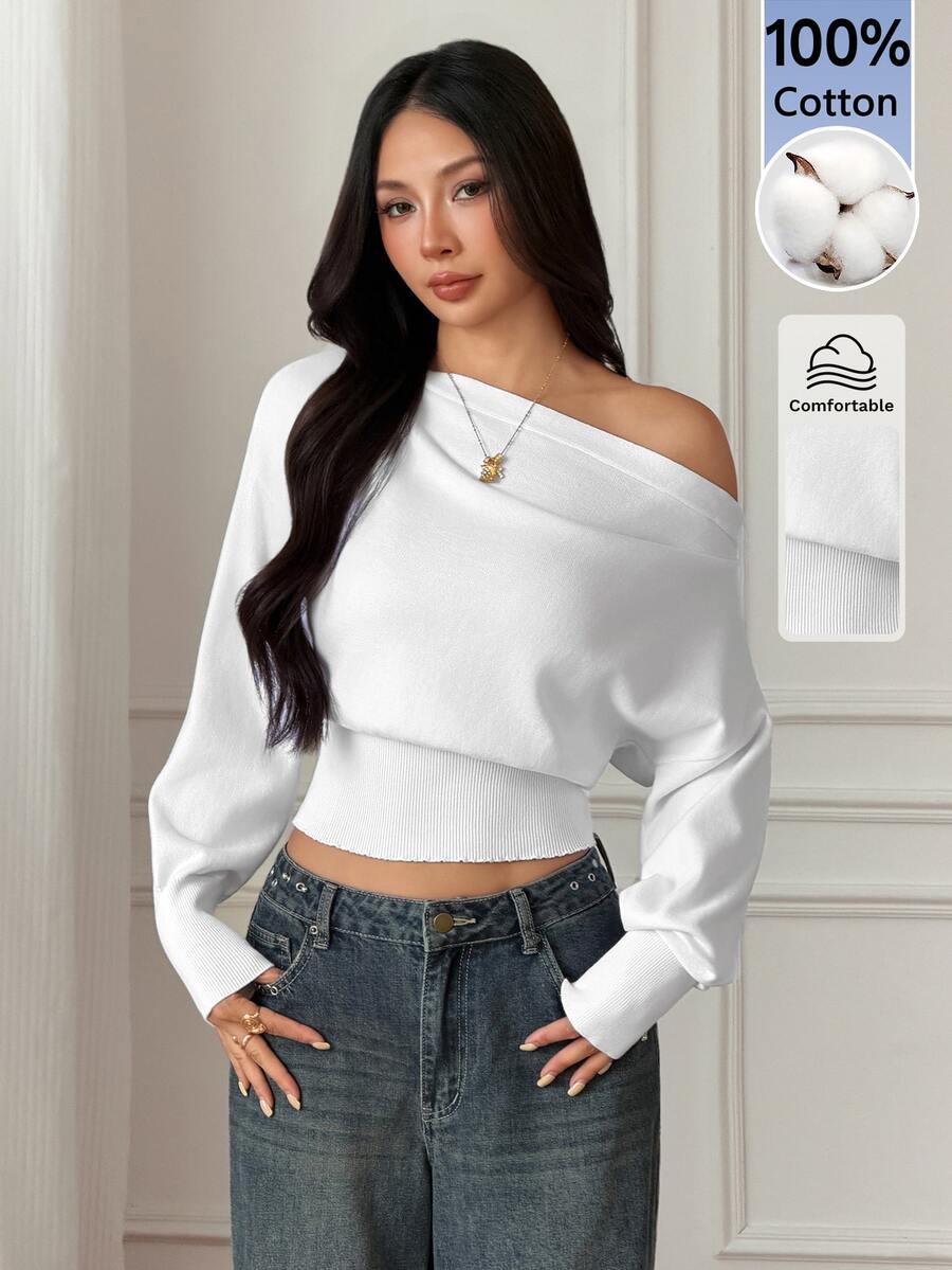 SHEIN PETITE 女款白色棉混紡休閒/工作穿搭毛衣(小碼版型) - 白色 - 查看 1