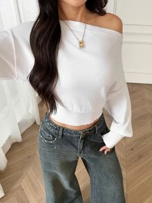SHEIN PETITE 女款白色棉混紡休閒/工作穿搭毛衣（小碼版型） - 白色 - 查看 6