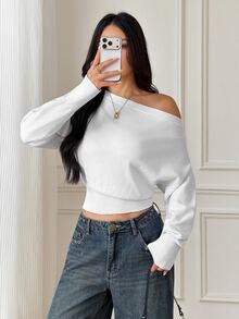 SHEIN PETITE 女款白色棉混紡休閒/工作穿搭毛衣（小碼版型） - 白色 - 查看 5