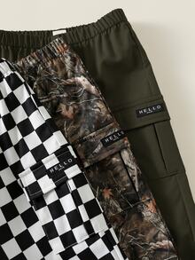 SHEIN 3pcs Baby Boy Casual Camouflage, Plaid, Solid Color Cargo Pants, Cargo Pants Set, Suitable For Summer, Spring, Autumn - Multicolor - View 9
