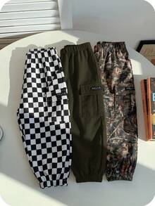 SHEIN 3pcs Baby Boy Casual Camouflage, Plaid, Solid Color Cargo Pants, Cargo Pants Set, Suitable For Summer, Spring, Autumn - Multicolor - View 4