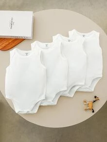Loomiva Baby Boy 4pcs Casual Knitted Solid Tank Bodysuit Set , Suitable For Summer - Multicolor - View 6
