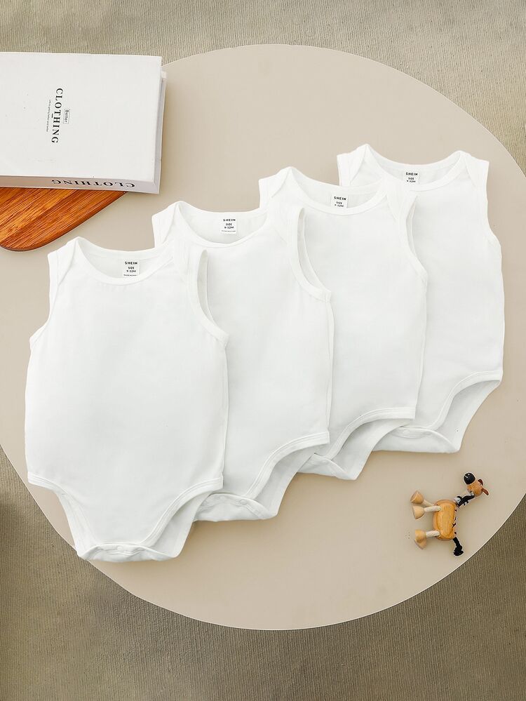 Loomiva Conjunto de 4 piezas de body sin mangas tejido para bebé niño, casual y sólido, adecuado para el verano - Multicolor - Añade 6