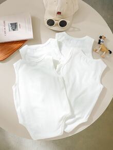 Loomiva Baby Boy 4pcs Casual Knitted Solid Tank Bodysuit Set , Suitable For Summer - Multicolor - View 3