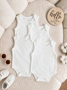 Loomiva Baby Boy 4pcs Casual Knitted Solid Tank Bodysuit Set , Suitable For Summer - Multicolor - View 7