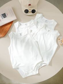 Loomiva Baby Boy 4pcs Casual Knitted Solid Tank Bodysuit Set , Suitable For Summer - Multicolor - View 9
