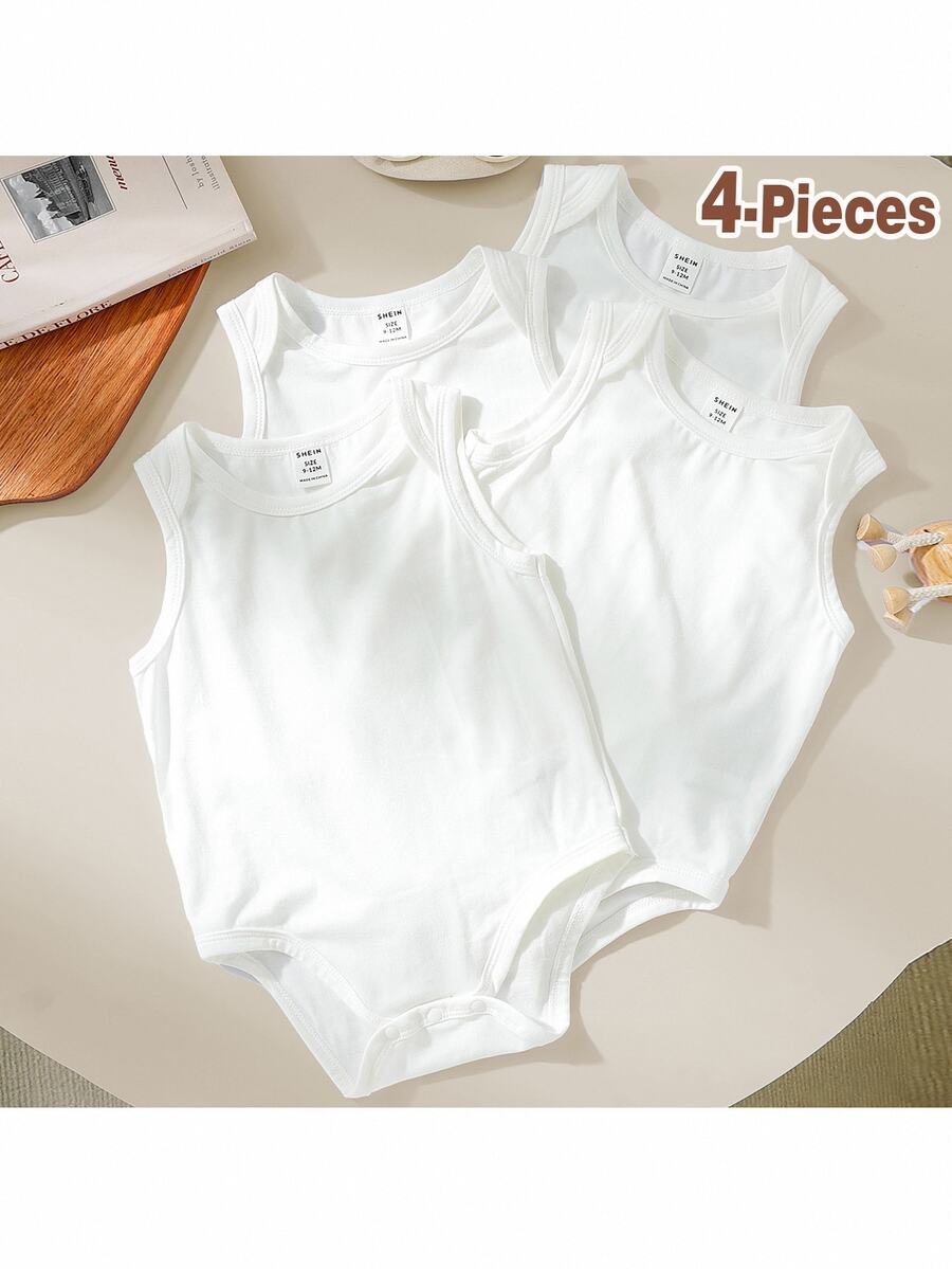 Loomiva Baby Boy 4pcs Casual Knitted Solid Tank Bodysuit Set , Suitable For Summer - Multicolor - View 1
