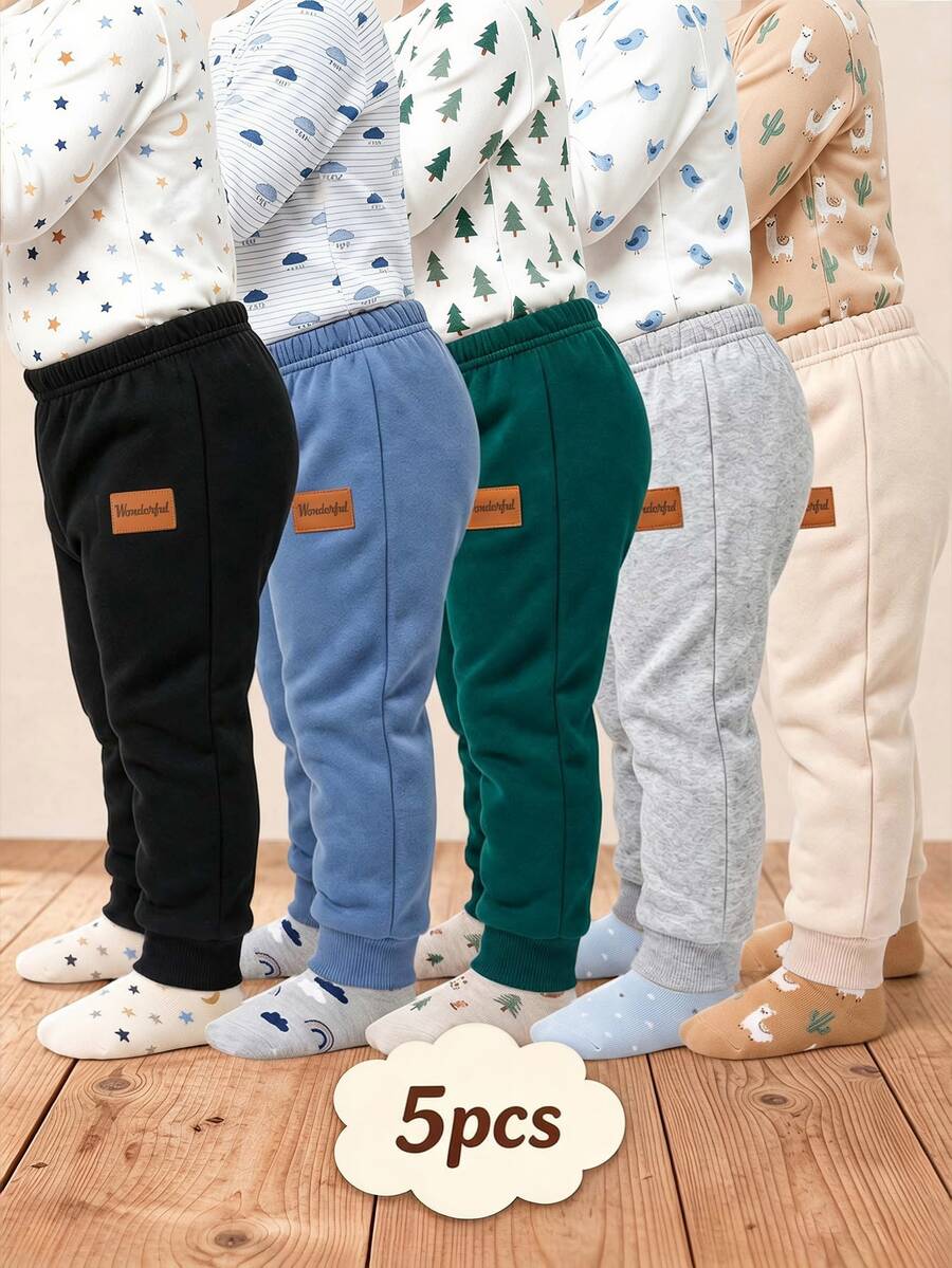 SHEIN Baby Boy Letter Print Elastic Waist Casual Long Pants
