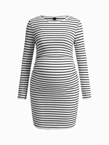 Modmama 孕婦純色長袖休閒修身哺乳洋裝 秋季 - 黑與白 - 查看 17