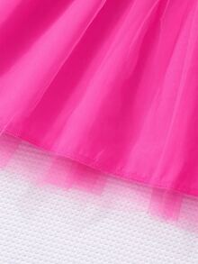 Young Girl Cap Sleeve Textured Mesh Round Neck Summer Princess Casual Dress With Belt Summer Holiday - Hot Pink - View 8