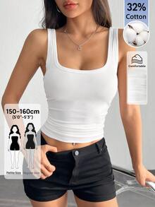 SHEIN PETITE Petite Women's Casual Versatile White Camisole, Deep U-Neck With Racerback Design - White - View 4
