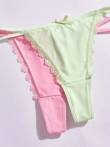 SHEIN 女款蕾絲拼接丁字褲 7件組 - 彩色 - 查看 5