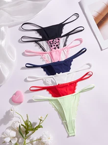 SHEIN 女款蕾絲拼接丁字褲 7件組 - 彩色 - 查看 2