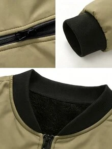 Manfinity Homme 男士拼色長袖拉鍊休閒飛行夾克 - 卡其色 - 查看 7