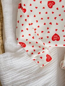 秋冬針織圓領薄款女嬰小愛心與英文字母圖案滿版數位印花簡約休閒長袖長褲修身上下套裝睡衣家居服 - 彩色 - 查看 6