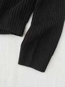 Girlism Kids Tween Girls Sweaters Autumn/Winter Casual Black Bear 3D Patchwork Round Neck Drop Shoulder Pullover - Black - View 7