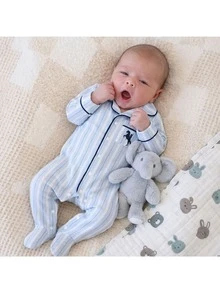 SHEIN Newborn Baby Striped Knight Pattern Print Button Romper Long Pants Loungewear - Blue - View 6
