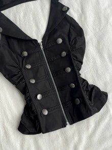 Attitoon Women's Casual Vintage Napoleon Vest, 2026 Autumn/Winter, Commute Outfit, Retro, Back To School, Outing - Black - View 7