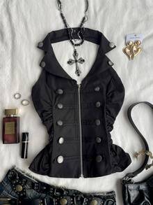Attitoon Women's Casual Vintage Napoleon Vest, 2026 Autumn/Winter, Commute Outfit, Retro, Back To School, Outing - Black - View 2