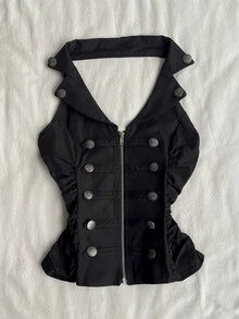 Attitoon Women's Casual Vintage Napoleon Vest, 2026 Autumn/Winter, Commute Outfit, Retro, Back To School, Outing - Black - View 5