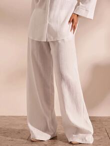 Opulessa Women's Solid Color Drop Shoulder Long Sleeve Shirt And Pants Casual 2 Pieces Set - White - View 11