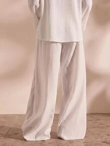 Opulessa Women's Solid Color Drop Shoulder Long Sleeve Shirt And Pants Casual 2 Pieces Set - White - View 7