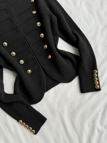 Attitoon Autumn/Winter Casual Button Decor Cardigan - Black - View 3