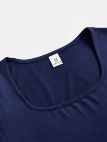 SHEIN Pitira Tween Girls Dresses Autumn/Winter Kids Elegant Knit Square Neck Long Sleeve Waist Ruched Tiered Ruffle Hem Dress, Graduation Ceremony, Evening Gown - Royal Blue - View 3