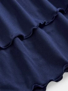 SHEIN Pitira Tween Girls Dresses Autumn/Winter Kids Elegant Knit Square Neck Long Sleeve Waist Ruched Tiered Ruffle Hem Dress, Graduation Ceremony, Evening Gown - Royal Blue - View 6