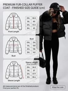 SHEIN Modischer kurzer gesteppter Kragen mit geraffter Taille, Metallreißverschluss, flauschiger Schalkragen, Tasche, Bomberjacke, gepolstert, isoliert, Polyfill, synthetische Isolierung, Wintermantel, Winterjacke - Schwarz - Übersicht 6